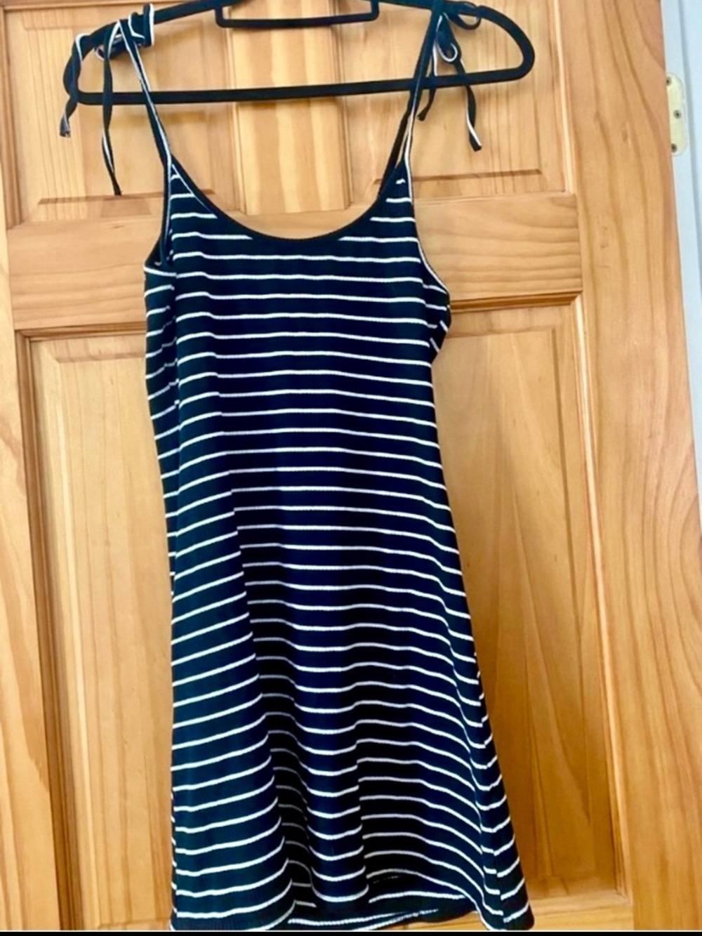 Honey Punch Y2K Black White Striped Tie Strap Mini Dress Ribbed Slip Dress L